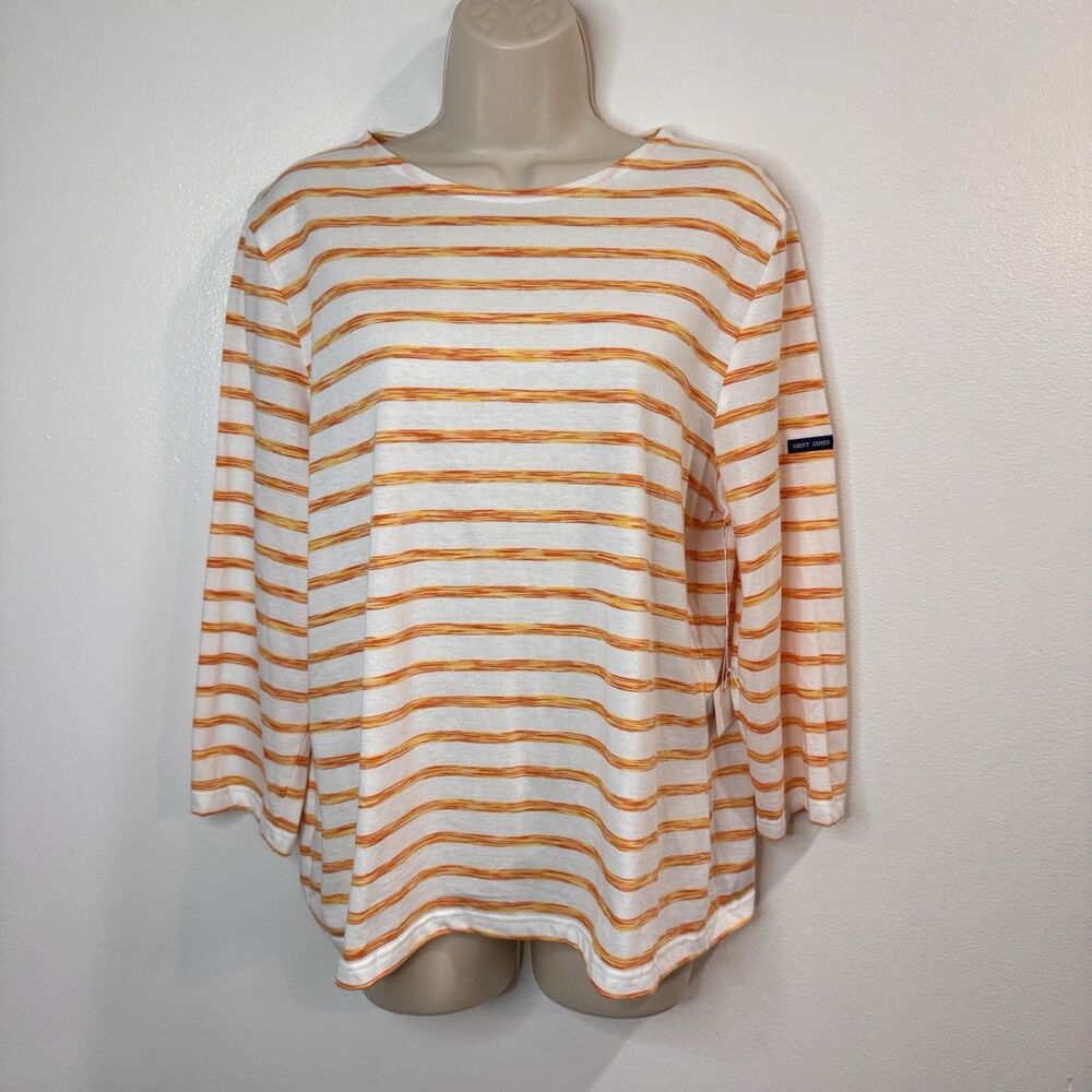 NWT St. James L'Atelier France Shirt Blouse 14 White Orange Stripe Cotton Preppy